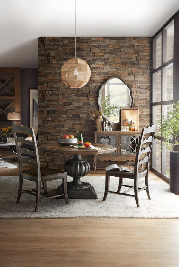 Hooker Furniture Hill Country Twin Sisters Ladderback Side Chair — Distressed Anthracite Hardwood Seat, Rustic Farmhouse Charm 5960-75310-BLK