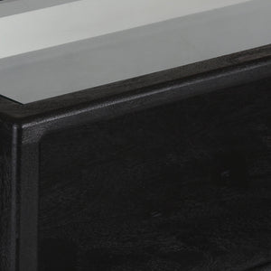 Porter Designs Porter Canberra Console Table - Solid Black Mango Wood With Glass Top, Stylish Modern Design Black Wood 05-108-10-9487