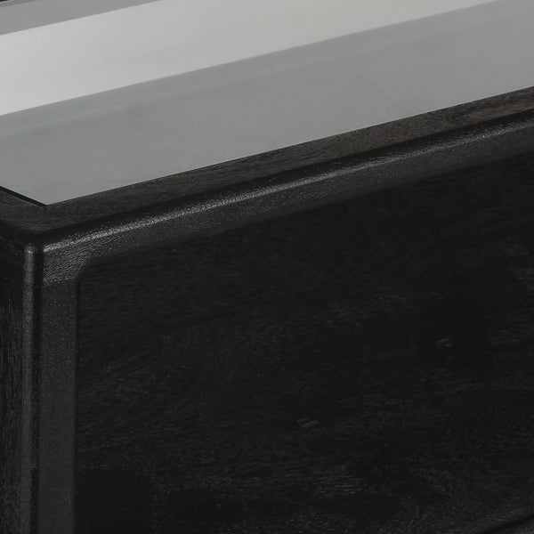 Porter Designs Porter Canberra Console Table - Solid Black Mango Wood With Glass Top, Stylish Modern Design Black Wood 05-108-10-9487