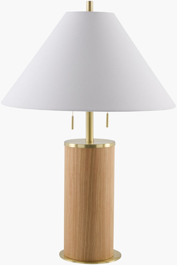Surya Upata 32" Bohemian Accent Table Lamp - Stylish Wood & Iron Design For Warmth & Charm In Any Room Body, Cream,Base, Metallic ,Brass,Shade, White,Finial, Gold,Harp, Metallic ,Gold,Cord, Translucent Manufactured Wood,Iron,Linen,Polyester,Steel Upa-001