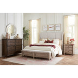 Higgins Street King Upholstered Bed Brown with Woodland Stone Finish P349-BR-K3 Pulaski Furniture