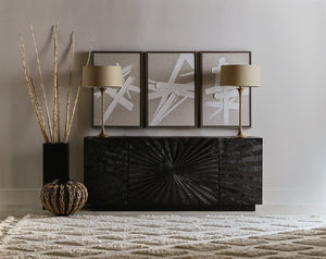 Hooker Furniture Commerce Solid Wood Open Space Entertainment Console – Transparent Black Grain, Ventilated Storage, Fits 75" Tv, 78" W 7228-55027-99