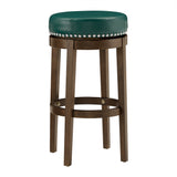 Homelegance By Top-Line Emerson Brown Finish Faux Leather 29" Swivel Bar Height Stool (Set of 2) Green Rubberwood