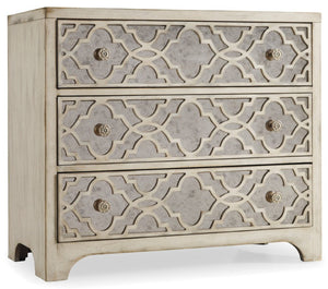 Hooker Furniture Sanctuary Pearl Essence Fretwork Chest With Antique Mirror Insets, Cedar-Lined Drawer, Elegant Storage 3023-85001