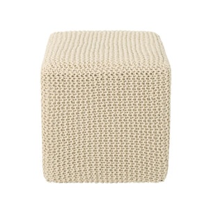 English Elm Christopher Knight Home® - KNITTED Foot Stool with Handcrafted Cotton Cover, Compact 17" Cube, Sturdy Versatile Accent Seat Beige 62665.00BGE