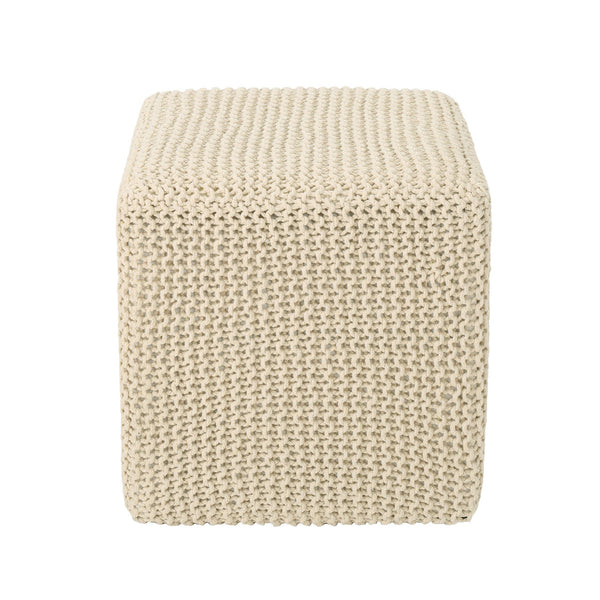 English Elm Christopher Knight Home® - KNITTED Foot Stool with Handcrafted Cotton Cover, Compact 17" Cube, Sturdy Versatile Accent Seat Beige 62665.00BGE