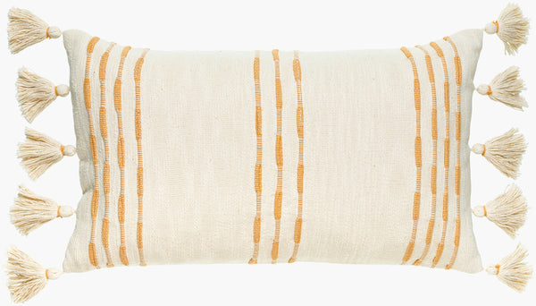 Surya Uppsala 14"L X 24"W Bohemian Lumbar Pillow With Intricate Embroidery For Global Home Decor Ivory Cotton,Cotton Upp001-1424d