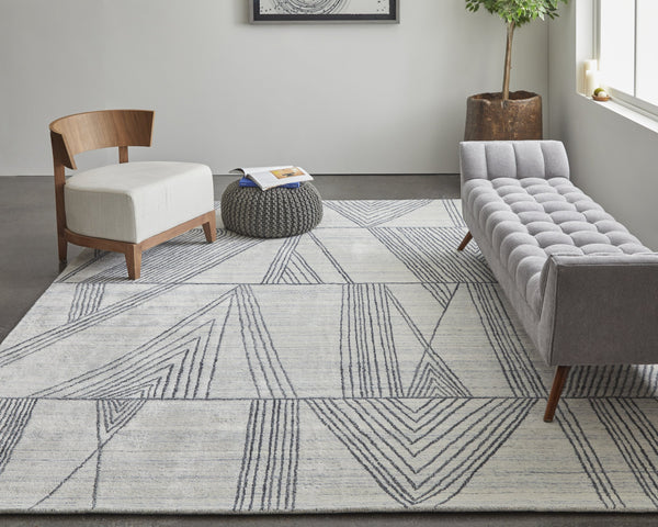 Feizy Rugs Whitton Handwoven Wool & Viscose Rug - Contemporary Abstract Design In Dark Blues & Grays Ivory,Black Viscose,Wool Wtn8893fivyblkp00