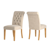 Homelegance By Top-Line Dafne Premium Tufted Rolled Back Parsons Chairs (Set of 2) Light Natural Rubberwood