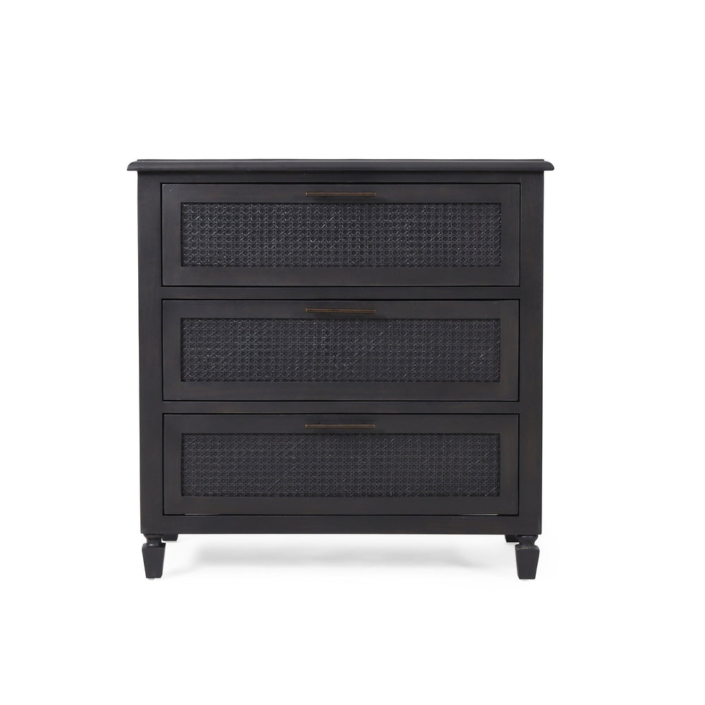 English Elm Christopher Knight Home® - 3 DRAWER DRESSER Dark Grey Acacia Wood with Cane Webbing Accents, 3-Drawer Storage Chest, 36"W x 36"H 71932.00DGRY