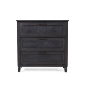 English Elm Christopher Knight Home® - 3 DRAWER DRESSER Dark Grey Acacia Wood with Cane Webbing Accents, 3-Drawer Storage Chest, 36"W x 36"H 71932.00DGRY