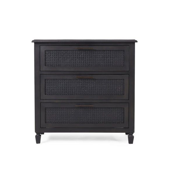 English Elm Christopher Knight Home® - 3 DRAWER DRESSER Dark Grey Acacia Wood with Cane Webbing Accents, 3-Drawer Storage Chest, 36"W x 36"H 71932.00DGRY
