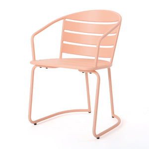 English Elm Santa Monica Outdoor Bistro Set Powder Coated Iron Oval Table Two Slat Chairs Patio Coral 62015.00CRL