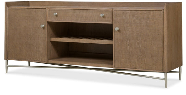 Hooker Furniture Sonnet Wren Finish Credenza With Marble Inset, Woven Cane Fronts, Soft-Close Doors & Wire Management 6072-10464-85