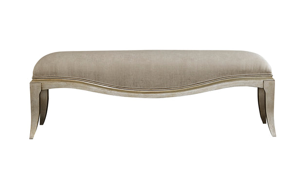 A.R.T. Furniture Starlite Glamour Bed Bench In Peri Finish - Upholstered, Elegant Design With Sleek Flare Legs Silver, Silver Parawood Solids,Primavera Veneer,Foam,Fabric 406149-2227