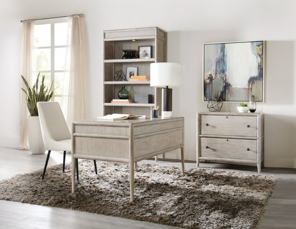 Hooker Furniture Burnham Grey Mink Bookcase With Alder Veneer, Glass Shelves & Adjustable Puck Lighting For Display 5921-10445-90