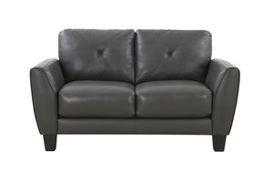Porter Designs Porter Trento Top Grain Leather Loveseat In Charcoal Gray - Stylish Tufted Design & Comfort Gray Leather 02-189-02-4098