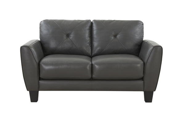 Porter Designs Porter Trento Top Grain Leather Loveseat In Charcoal Gray - Stylish Tufted Design & Comfort Gray Leather 02-189-02-4098