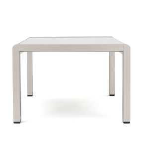 English Elm Cape Coral Outdoor Coffee Table Tempered Glass Top Aluminum Patio Lounge Silver 56349.00