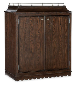 Hooker Furniture Commerce Dukes Bar Cabinet With Dark Elm, Gold Accents, Wine Glass Racks, 8-Bottle Pullout & Hidden Drawer 7228-50725-85