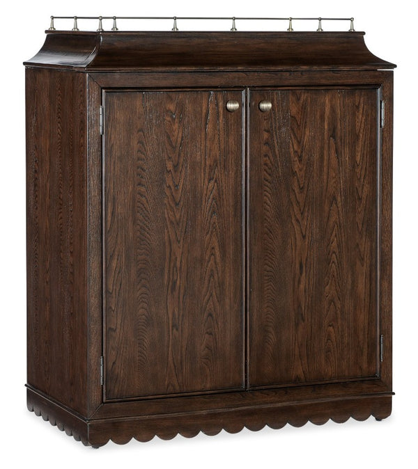 Hooker Furniture Commerce Dukes Bar Cabinet With Dark Elm, Gold Accents, Wine Glass Racks, 8-Bottle Pullout & Hidden Drawer 7228-50725-85