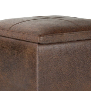 English Elm Rockwood Cube Storage Ottoman With Serving Tray - Distressed Vegan Leather For Modern Spaces B136P159096-GIGA