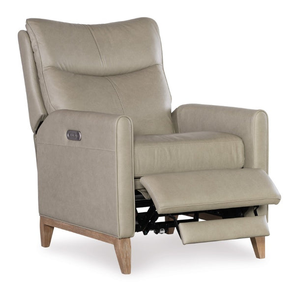 Hooker Furniture Quinnie Semi-Aniline Top-Grain Leather Power Recliner With Usb Port, Bustle Back & Light Wood Finish Green RC114-PH-020