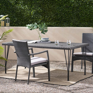 Christopher Knight Home® - Noble House - Bedford Outdoor Grey Wicker Rectangular Dining Table with Hair Pin Legs