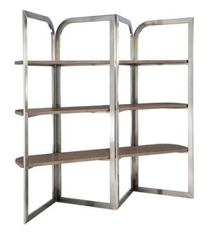 Hooker Furniture Modern Mood Etagere Sculptural Room-Divider With Wire-Brushed Quartered Oak Shelves And Pewter Frame, Airy Contemporary Storage And Display (82.25" H) Medium Brown 6850-10445-89