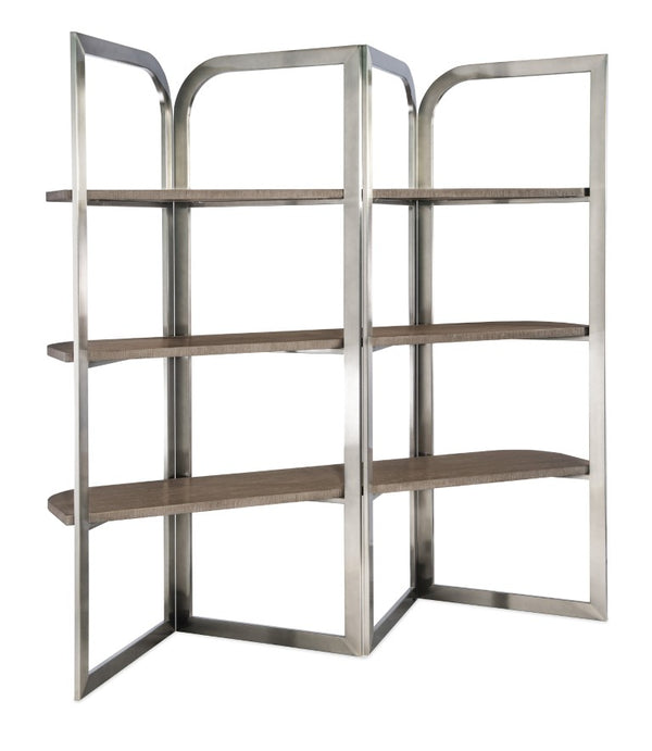 Hooker Furniture Modern Mood Etagere Sculptural Room-Divider With Wire-Brushed Quartered Oak Shelves And Pewter Frame, Airy Contemporary Storage And Display (82.25" H) Medium Brown 6850-10445-89