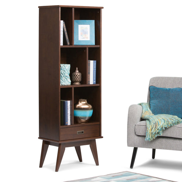 English Elm Draper Mid Century Bookcase & Storage Unit - Solid Rubberwood In Medium Auburn Brown Finish B136P158157