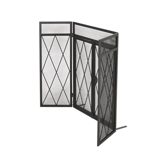 English Elm Christopher Knight Home® - FOLDING Folding Screen with Door Matte Black Iron Room Divider Privacy Panel Durable 34.25x28.25x4.5" 67300.00MTBLK