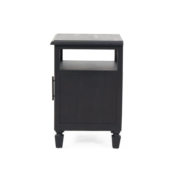 English Elm Christopher Knight Home® - NIGHTSTAND Rustic Dark Grey Acacia Wood with Cane Webbing, Cabinet + Open Shelf Storage, 15.75"W x 24"H 71931.00DGRY