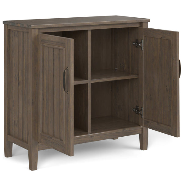 English Elm Lev Solid Wood Low Storage Cabinet Smoky Brown – Handcrafted Transitional 2-Door Cabinet w/ Shelves, Bronze Handles B136P158818
