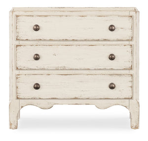 Hooker Furniture Americana Vintage-Inspired Three-Drawer Nightstand With Distressed Oak Finish, Scalloped Base & Bronze Hardware Whites/Creams/Beiges 7050-90015-02