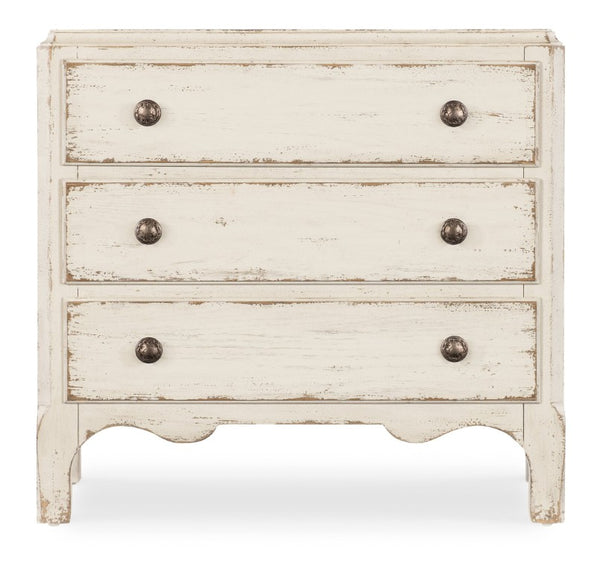 Hooker Furniture Americana Vintage-Inspired Three-Drawer Nightstand With Distressed Oak Finish, Scalloped Base & Bronze Hardware Whites/Creams/Beiges 7050-90015-02