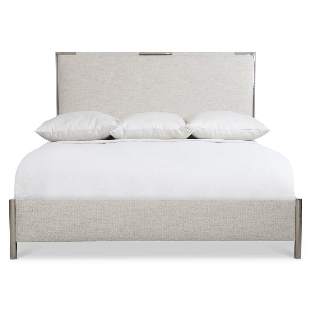 Bernhardt Bernhardt Modulum King Bed — Upholstered Sculptural Headboard, Polished Stainless Frame, Glam Transitional K1824