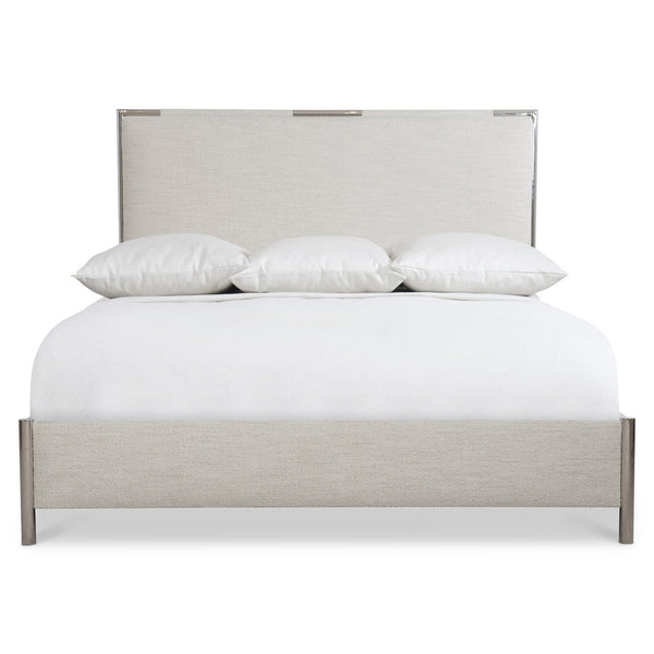 Bernhardt Bernhardt Modulum King Bed — Upholstered Sculptural Headboard, Polished Stainless Frame, Glam Transitional K1824