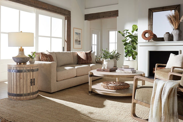 Hooker Furniture Vineyard Round Cocktail Table With Pecky Hickory Veneer, Sonoma Finish & Hammered Metal Accents 6952-80211-80