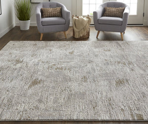 Feizy Rugs Vancouver Abstract Distressed Area Rug - Durable Polypropylene Blend For Contemporary Living Spaces Ivory,Gray,Tan Polypropylene,Polyester Vnr39fhfivygryf00
