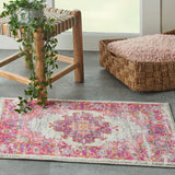 Nourison Passion PSN03 Machine Made Power-loomed Ornamental Border Indoor Only Bohemian Vintage Rug Ivory,Fuchsia, Pink and White 100% Polypropylene 99446388094