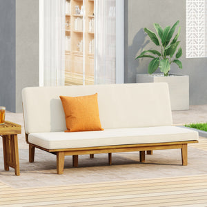 English Elm Christopher Knight Home® - JILL Acacia Daybed Beige with Water-Resistant Cushions, Slat Panel Convertible Bench-to-Bed Outdoor 79" 70513.00BGE