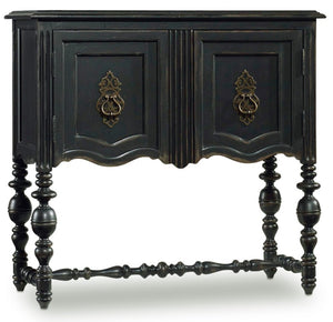 Hooker Furniture Chest Black Hand-Painted Distressed Console With Turned Legs, Ring Pulls & Adjustable Shelf For Entryway 500-50-904