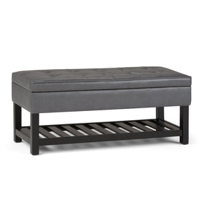 English Elm Cosmopolitan Storage Ottoman Bench - Versatile Stone Grey Faux Leather With Open Shelf & Safety Lid B136P158569