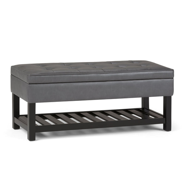 English Elm Cosmopolitan Storage Ottoman Bench - Versatile Stone Grey Faux Leather With Open Shelf & Safety Lid B136P158569