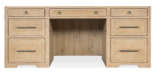 Hooker Furniture Retreat Executive Desk In Dune Finish — Oak & Maple Veneer, 7 Drawers, Locking Files, Cable Management 6950-10563-80