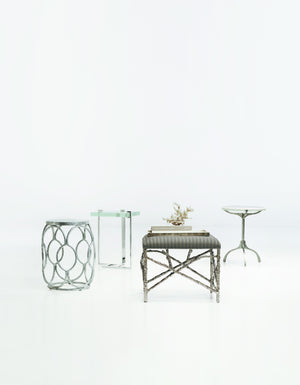 Bernhardt Bernhardt Asymmetrical Mott End Table With Bubble Glass Top & Polished Stainless Steel Base, 23" 372123
