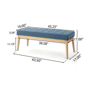 English Elm Ottoman Tufted Upholstered Bench with Birch Frame Mid-century Style for Bedroom Entry 60407.00BLU