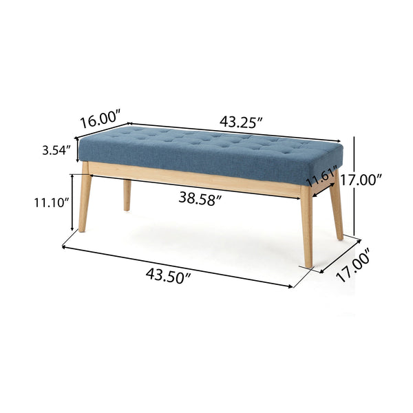 English Elm Ottoman Tufted Upholstered Bench with Birch Frame Mid-century Style for Bedroom Entry 60407.00BLU