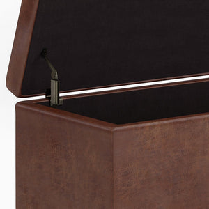 English Elm Avalon Extra Large Storage Ottoman Bench - Stylish Distressed Saddle Brown Faux Leather Design B136P158656